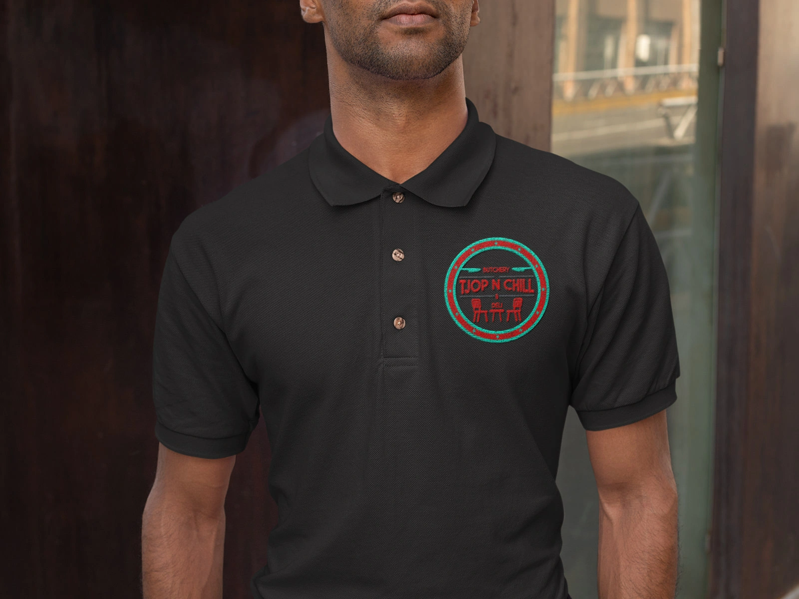 Tjop 'n Chill Logo design - Tjop n Chill logo Embroidery Mockup